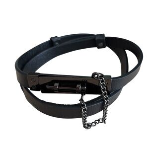 SERAPHINE black genuine leather and metal thin width adjustable maternity